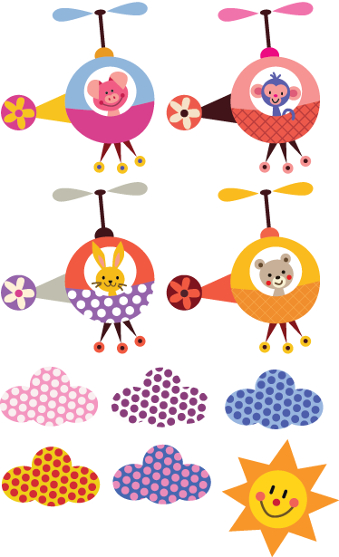 Kids carpet helicopter animal stickers - TenStickers