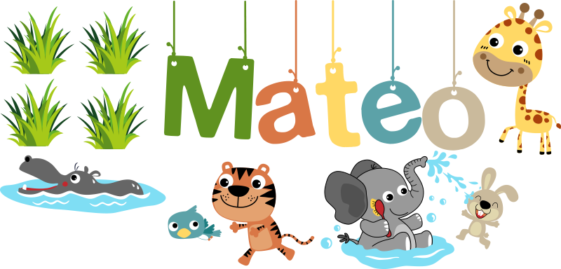 Kids carpet with customizable jungle animal name sticker - TenStickers