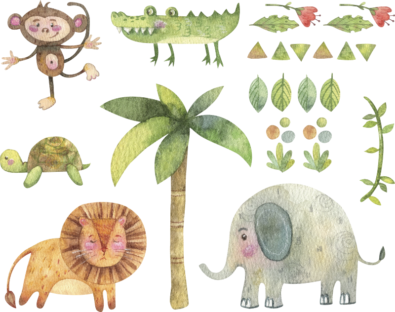 Kids carpet watercolor jungle animals design - TenStickers