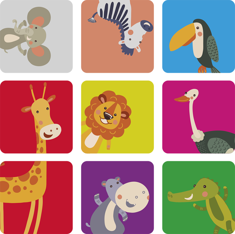 Kids carpet colorful animal tiles - TenStickers