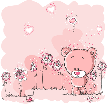 Kids carpet featuring pink bear and flowers - TenStickers