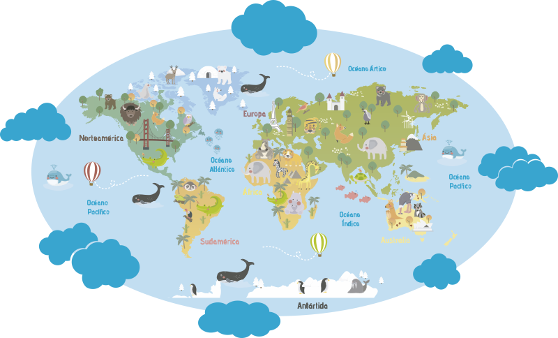 Kids carpet world map rug - TenStickers
