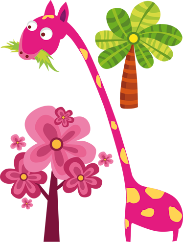Kids carpet pink giraffe eating vinyl - TenStickers