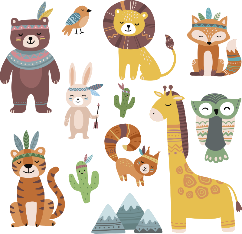Kids carpet with funny tribal animals design - TenStickers