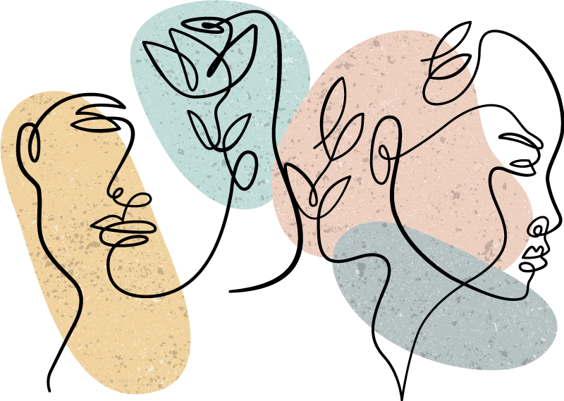Bedroom carpet with line art women's faces - TenStickers
