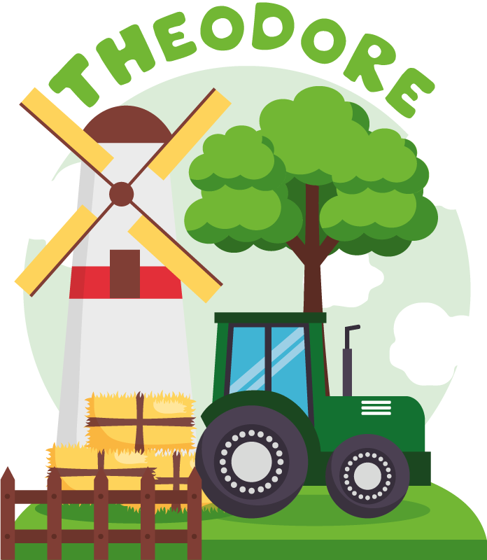 Kids carpet green tractor on hill with clouds - TenStickers