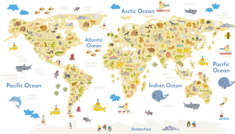 Map rug world animal map vinyl - TenStickers