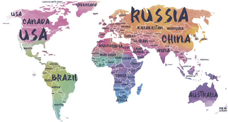 Map rug world map lettering wall sticker - TenStickers
