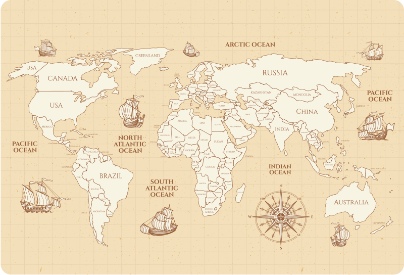 Map rug antique world map with countries - TenStickers