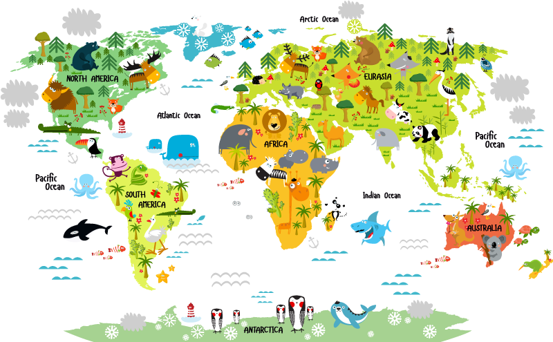 Map rug with english wildlife design - TenStickers