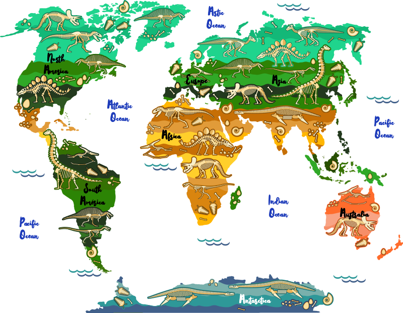 Map rug world map of dinosaurs with english names - TenStickers