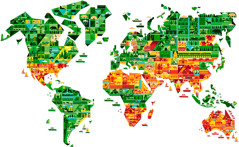 Map rug with landmark patterns - TenStickers