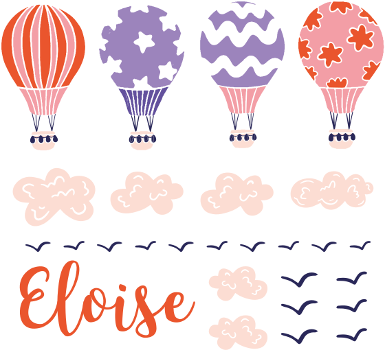 Kids carpet with pink and purple balloons, clouds, birds - TenStickers