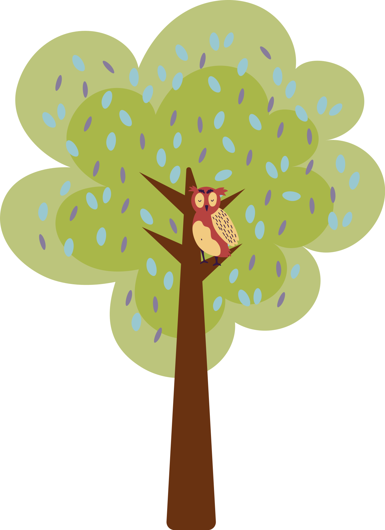 Kids carpet minimalistic colorful tree with owl - TenStickers