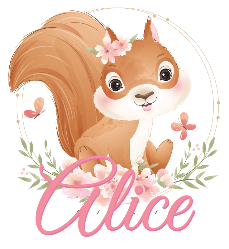 Kids carpet cute squirrel for girl with name - TenStickers
