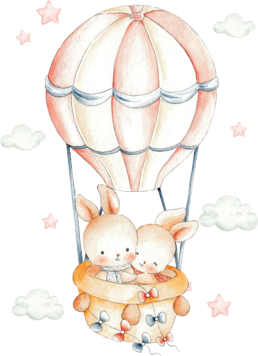 Kids carpet bunny hot air balloon - TenStickers