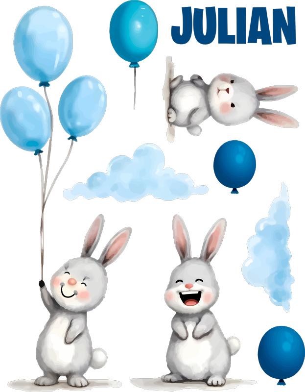 Kids carpet featuring blue balloons with bunnies - TenStickers