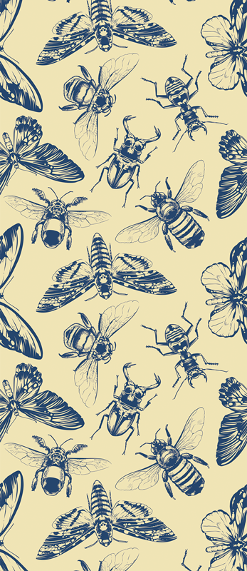Bathroom mat with blue and yellow bee and butterfly pattern - TenStickers