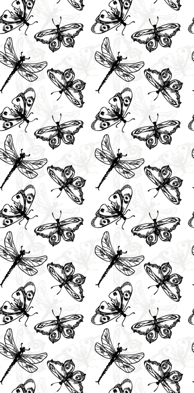 Bathroom mat with black and white dragonfly pattern - TenStickers