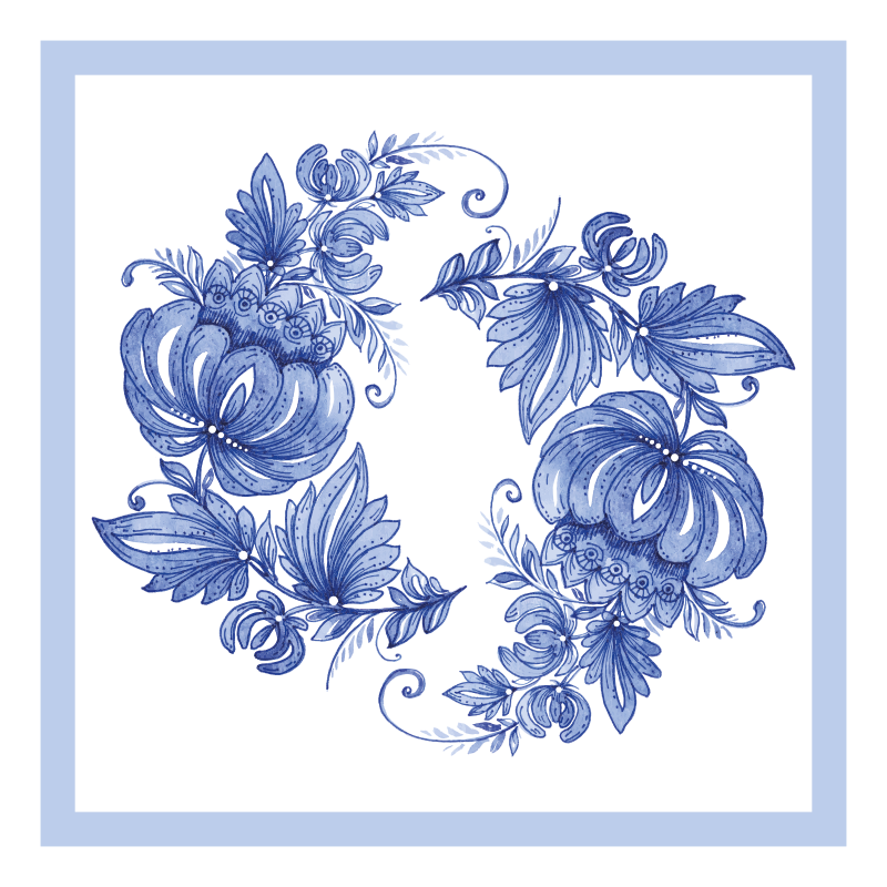 Bathroom mat with white and blue horezu design - TenStickers