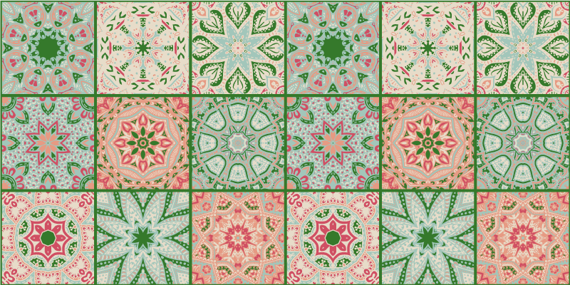 Bathroom mat in blue and green tile design - TenStickers