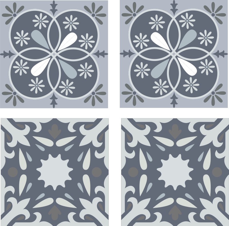 Bathroom mat with blue original flower tile design - TenStickers
