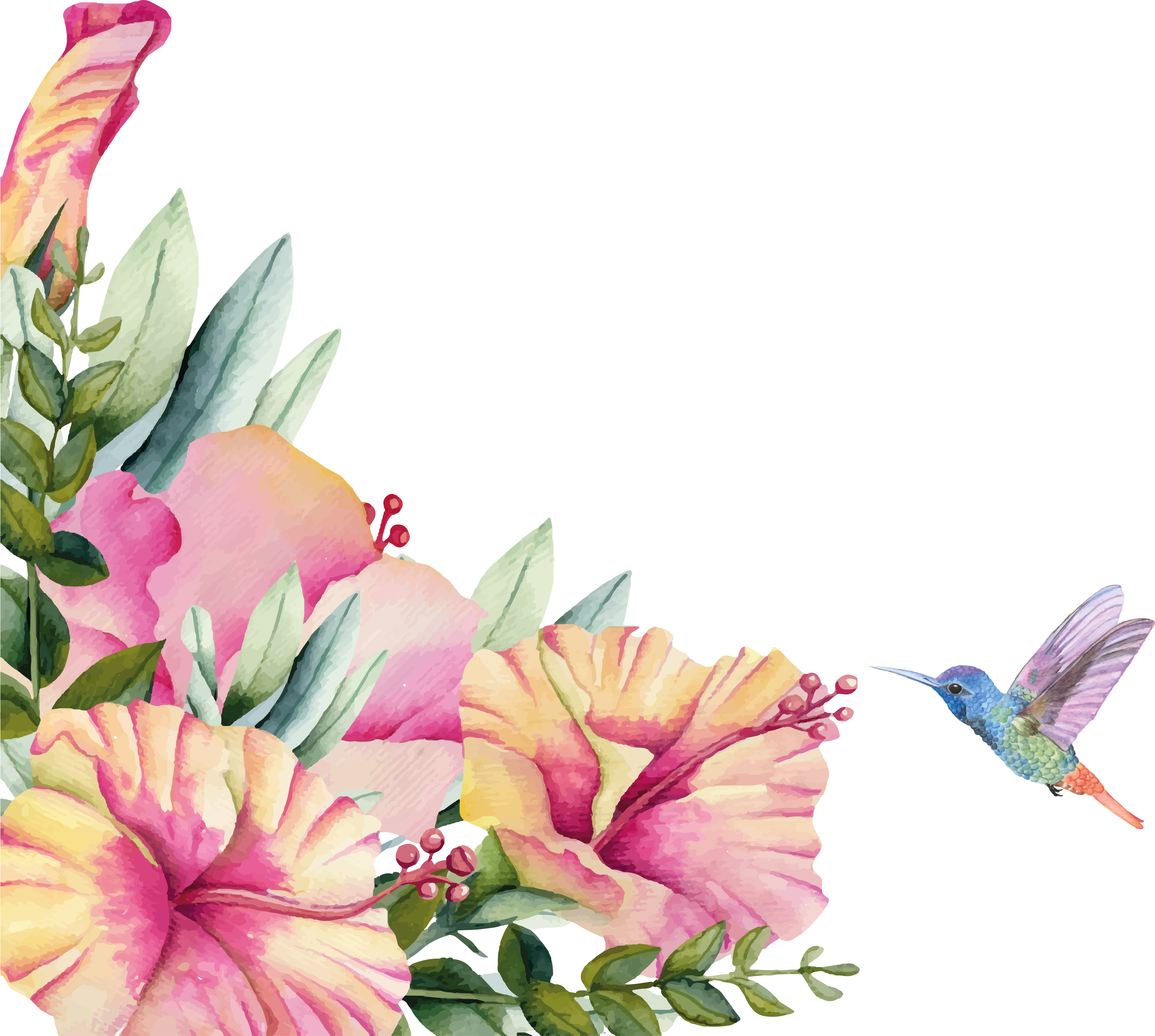Bathroom mat with flowers and hummingbird - TenStickers
