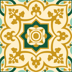 Bathroom mat with gold and green spanish tile pattern - TenStickers