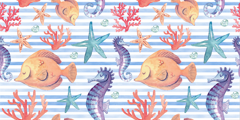 Bathroom mat sea life tiles design - TenStickers
