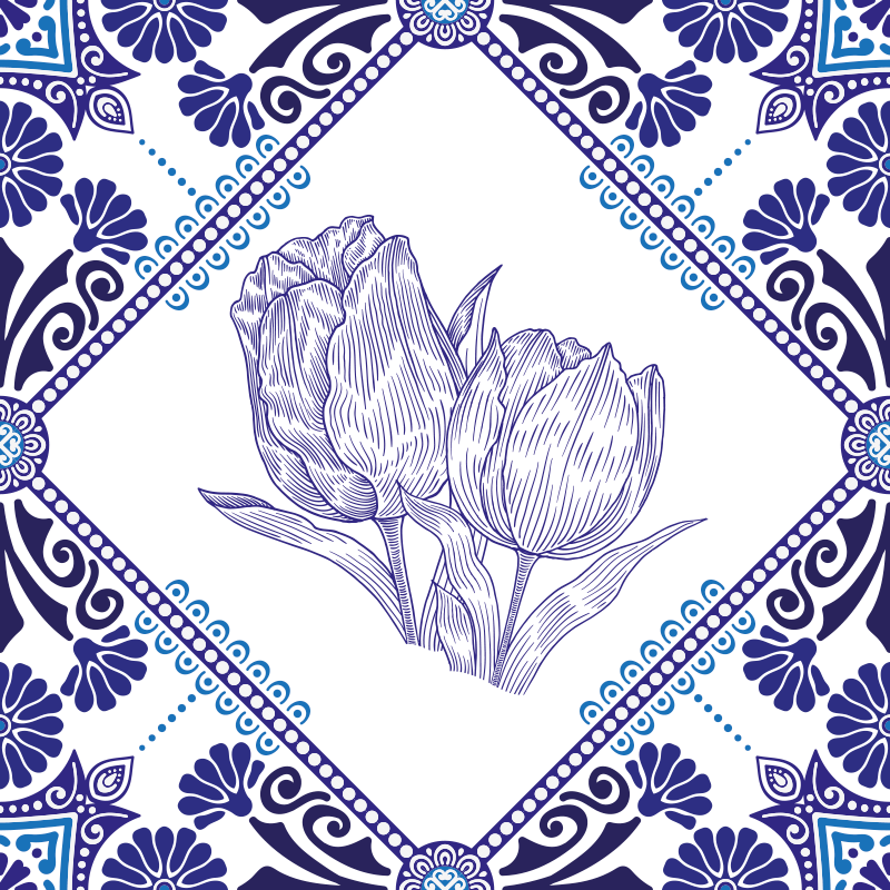 Kitchen vinyl mat delfts blue tulips design - TenStickers