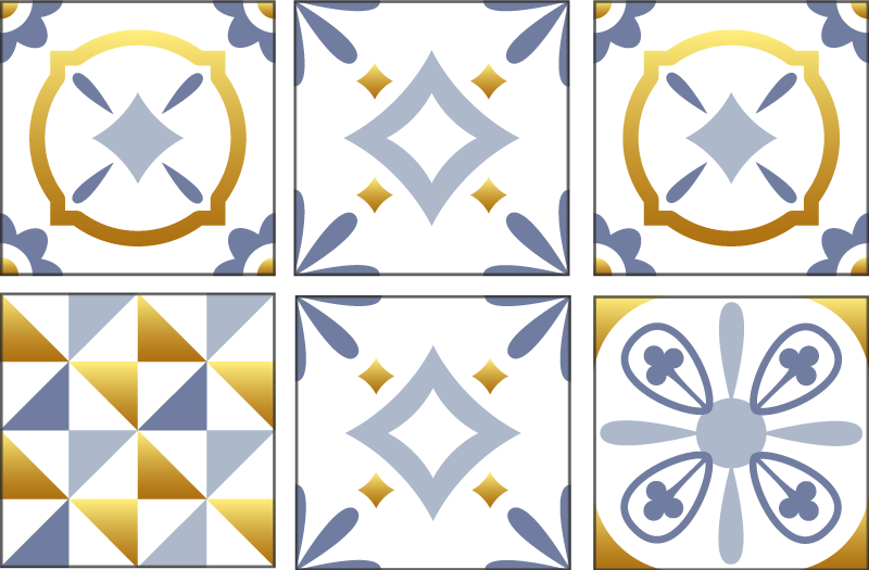 Kitchen vinyl mat with golden effect tile design - TenStickers