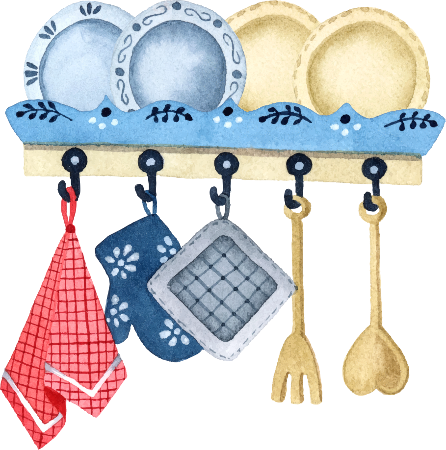 Kitchen vinyl mat hand drawn watercolor kitchen tools - TenStickers