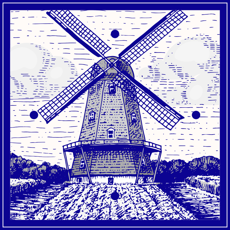 Delft blue kitchen vinyl mat - TenStickers
