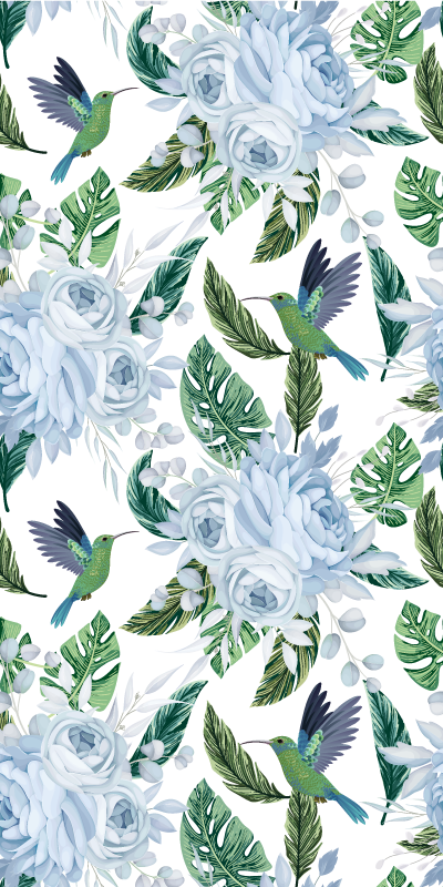 Blue garden flowers with birds kitchen vinyl mat - TenStickers