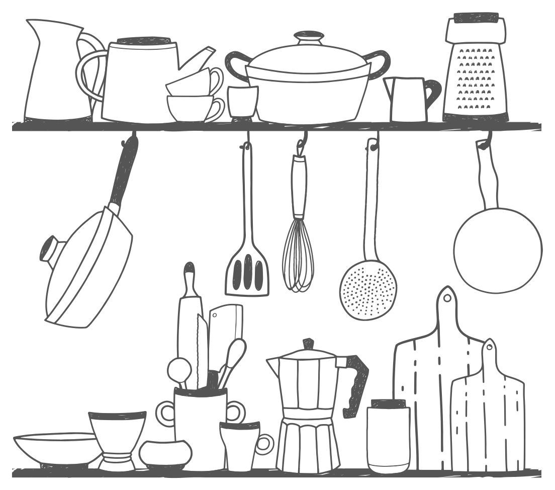 Kitchen vinyl mat for cooking utensils on shelves - TenStickers