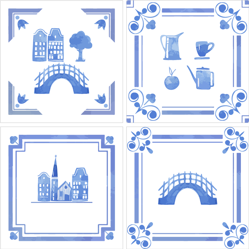 Delftware dutch houses kitchen vinyl mat - TenStickers