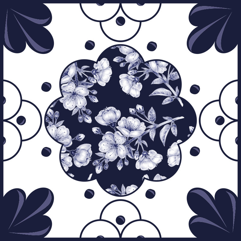Kitchen vinyl mat with floral tile pattern - TenStickers