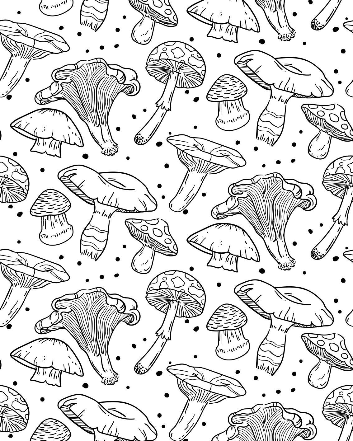 Kitchen vinyl mat with monochrome hand-drawn mushrooms - TenStickers