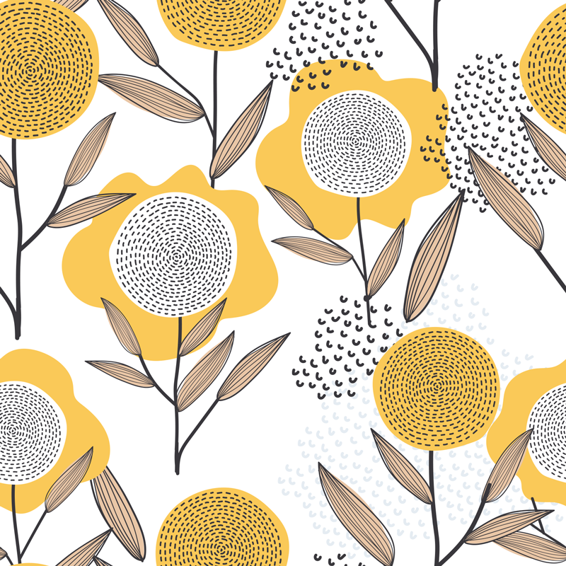 Kitchen vinyl mat with yellow abstract floral design - TenStickers
