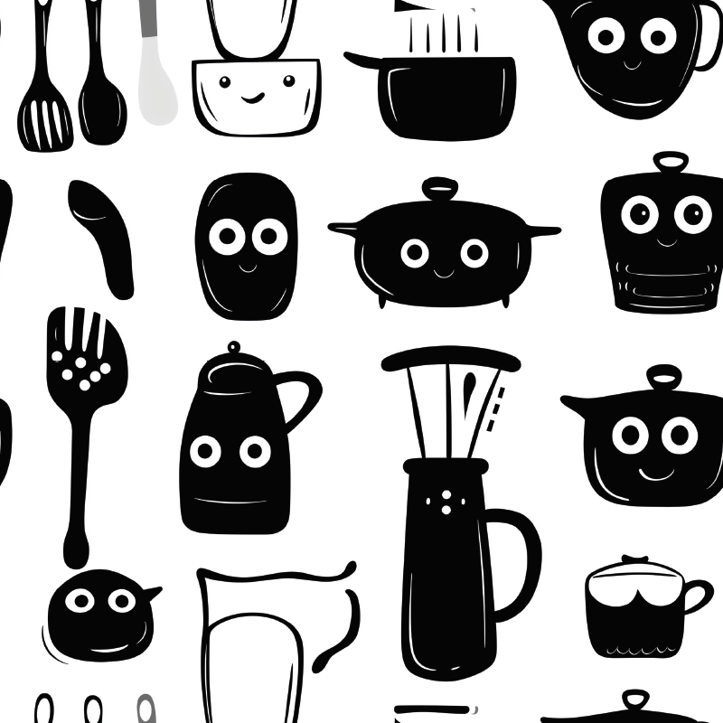 Kitchen vinyl mat with drawn black utensils - TenStickers