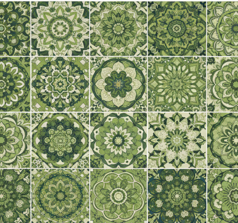 Moss green kaleidoscope kitchen vinyl mat - TenStickers