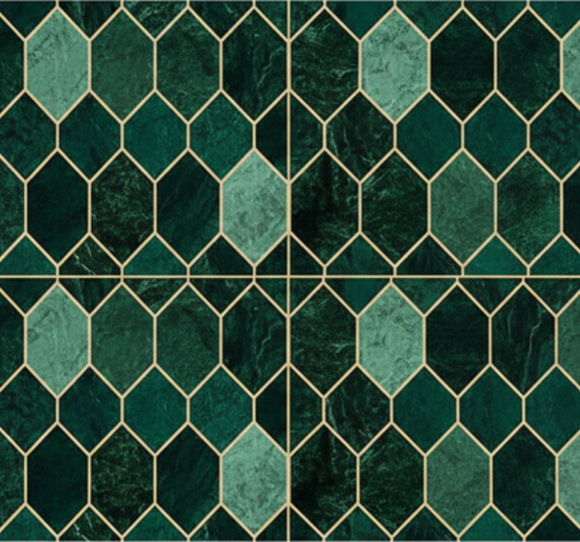 Kitchen vinyl mat in green scale with gold outline - TenStickers