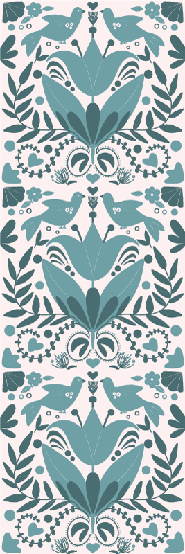 Kitchen vinyl mat with blue folk art birds pattern - TenStickers
