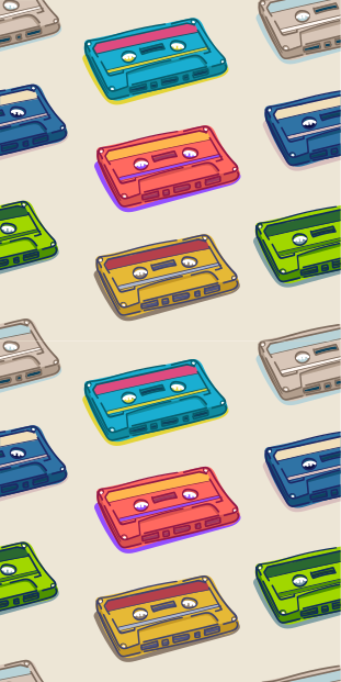 Bedroom carpet with retro multicolored cassette pattern - TenStickers