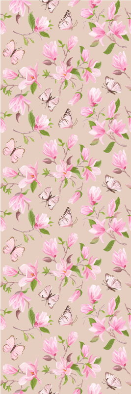 Bedroom carpet with pink magnolia and butterfly design - TenStickers