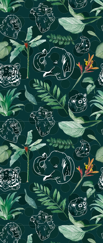 Colorful jungle animals and trees pattern bedroom carpet - TenStickers