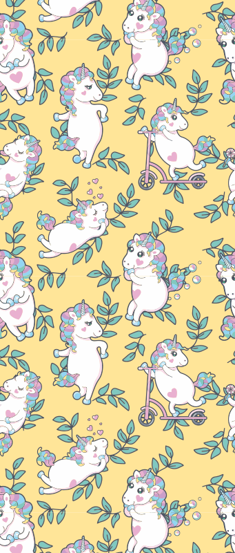 Bedroom carpet with cute unicorns and green leaves - TenStickers