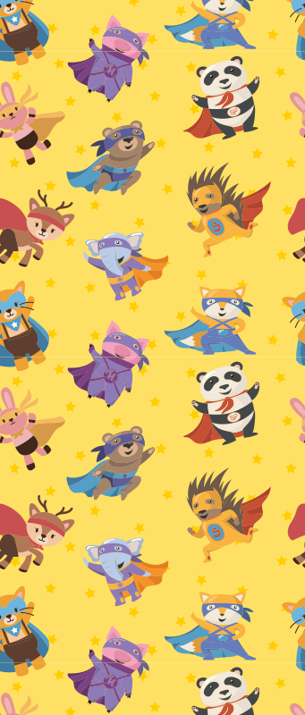 Bedroom carpet with superhero pets on yellow - TenStickers
