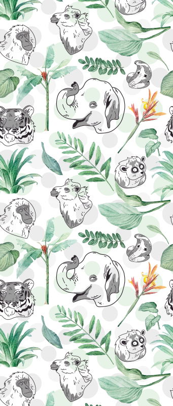 Watercolor tropical animals and plants bedroom carpet - TenStickers