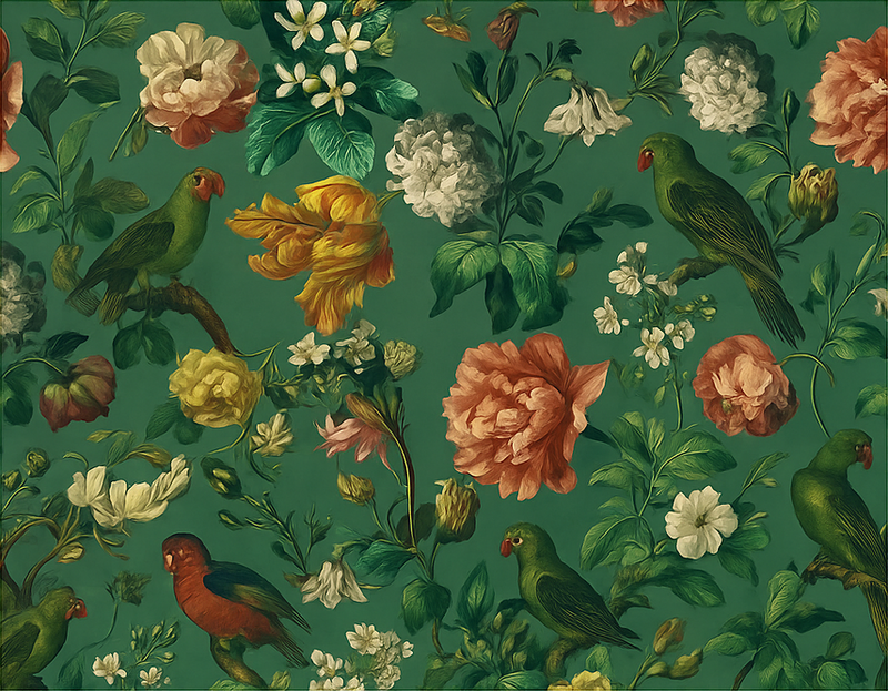 Bedroom carpet with dark green floral bird design - TenStickers